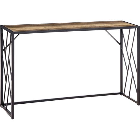 120x35x75 cm Table console d'entrée, meuble d'appoint style industriel, acier noir et bois marron vintage (1/5)