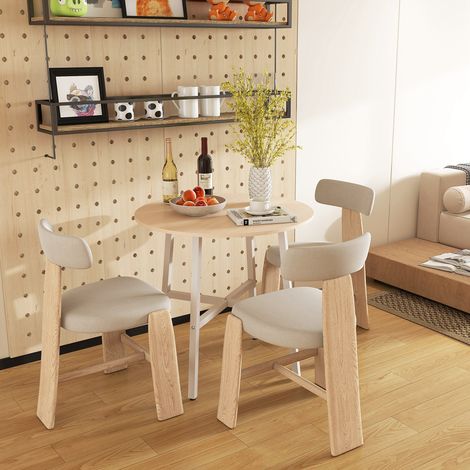 Mesa de comedor de estilo industrial, diseño redondeado, estable hasta 60 kg, Ø80 x 76 cm, madera natural/blanca.