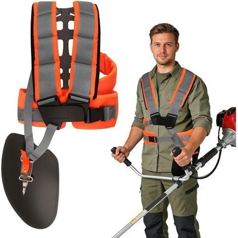 Verstellbarer Doppelschultergurt für Freischneider, universeller Trimmergurt mit gepolsterten Gurten, komfortable Doppelschultergurte, für Gartenarbeit, Rasenmäher und Freischneider (Orange-Grau) --Ka (1/4)