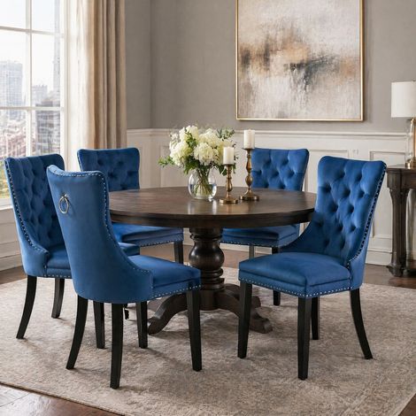 Silla de comedor 62x50x95 cm de terciopelo azul con patas ajustables (1/5)