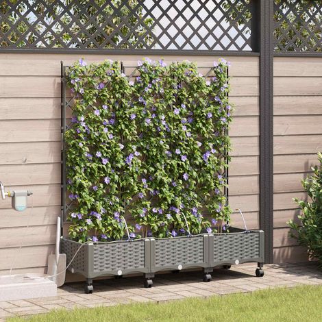 vidaXL Garten Blumenkübel mit Bewässerung und Rädern 3 Stk. Hellgrau (1/5)