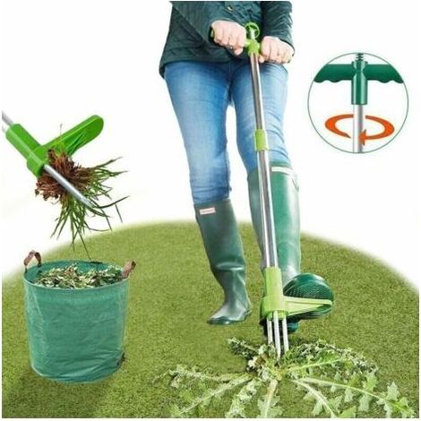 Extracteur de mauvaises herbes, outil à main de désherbage debout, outil de désherbage de jardin à long manche de 39 po avec 3 griffes en acier inoxydable, pédale et ramasseur robustes pour cour, pelo (1/4)