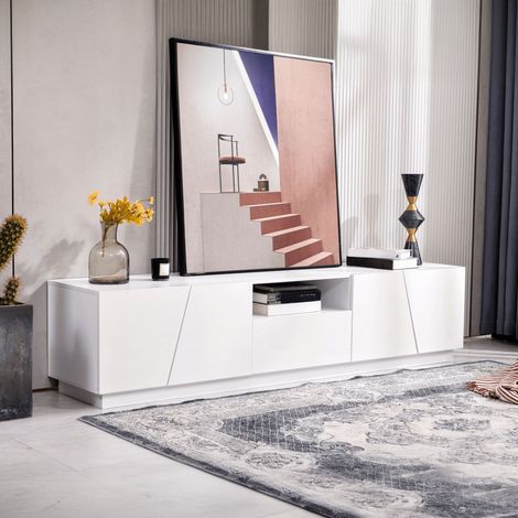 Meuble TV moderne, meuble de rangement, vitrine d'exposition, longueur 170 cm, style patchwork diagonal. (1/5)