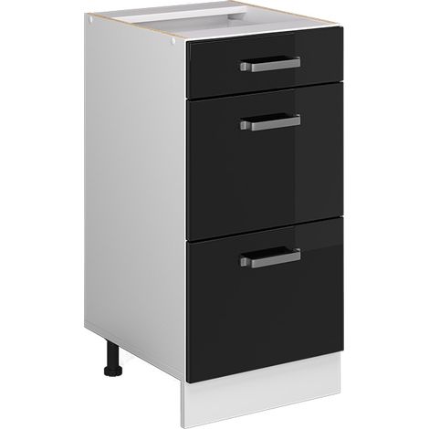 Unterschrank R-Line, Schwarz Hochglanz, 40 cm mit Schubladen, ohne Arbeitsplatte, Vicco