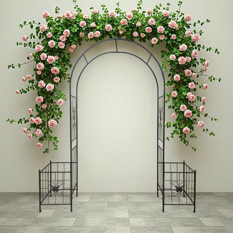 Arche de jardin en métal résistant, idéale pour les plantes grimpantes, les mariages et autres cérémonies. Support pour rosiers grimpants, pelouse ou cour, couleur noire, 2,18 m (7,15 pi). (1/5)