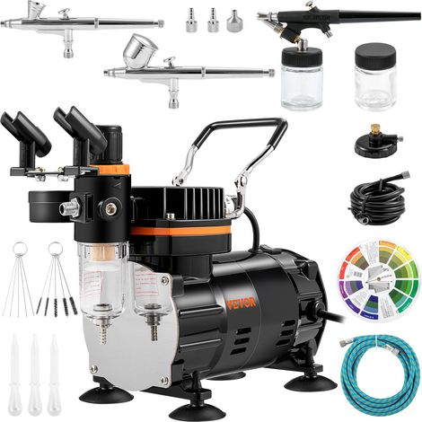 Compresseur Aérographe Professionnel Kit Aérographe Complet Double Action Pistolet Aérographe 0,2/0,3/0,8mm Pression Débit Élevés Coffret Décoration Pâtisserie Tatouage Ongle Maquillage Peinture (1/5)