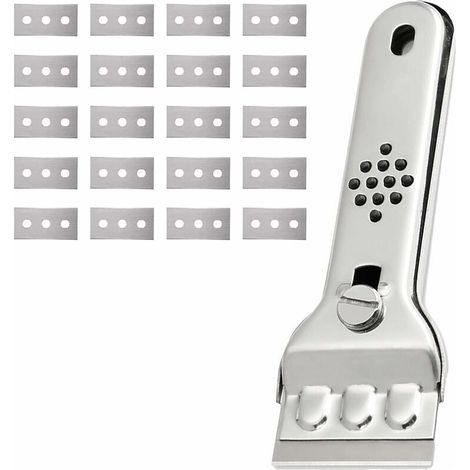 Grattoir Plaque Vitrocéramique en Acier Inoxydable Grattoir Vitre Plaque Induction Racloir Vitrocéramique Peinture Scraper Raclette Plaque Vitrocéramique avec 20 Lames, pour Vitres/Miroir (1/5)