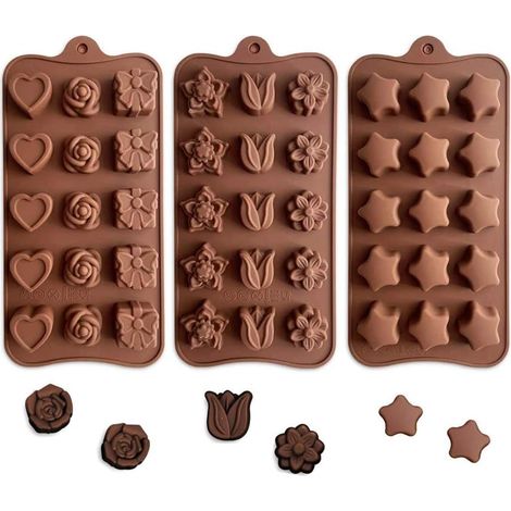 Schokoladenformen-Set aus Silikon, 3 Stück Silikonschokoladenformen, Schokoladenform, Schokoladenform, Silikonbackform, Bohnenform für Zuhause, Kinder, Backen von Pralinenkuchen, Gelee (1/5)