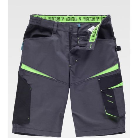 Bermuda combinada de tejido canvas FUTURE B2717 WORKTEAM M Gris / Verde lima (1/2)