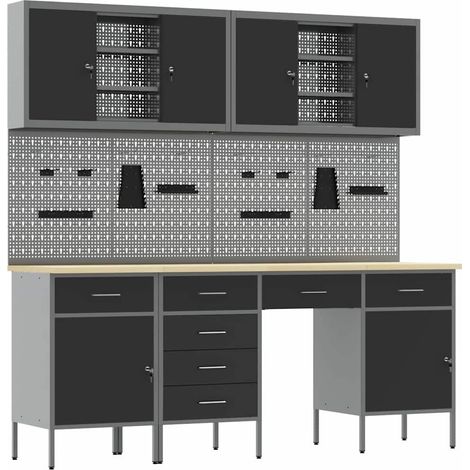 Work Bench with Drawer 10 pcs Black 200 x 55 x 200 cm Steel vidaXL (1/5)