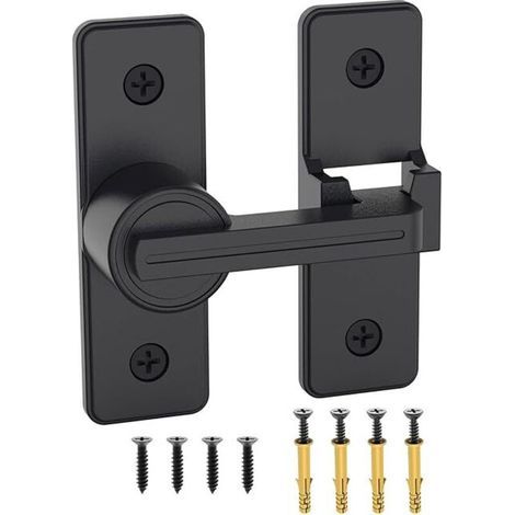 Matte black zinc alloy security latch – 180-degree lock for wooden doors – Easy installation – Accessories included (1/5)