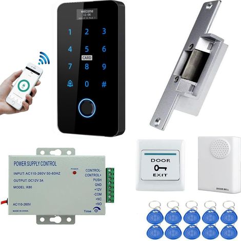 Système Contrôle Accès Clavier Empreintes Tactile Écran Serrure Porte électrique NC Étanche RFID NFC 125KHz 13.56MHz Alimentation Sonnette Porte Boutons (1/5)