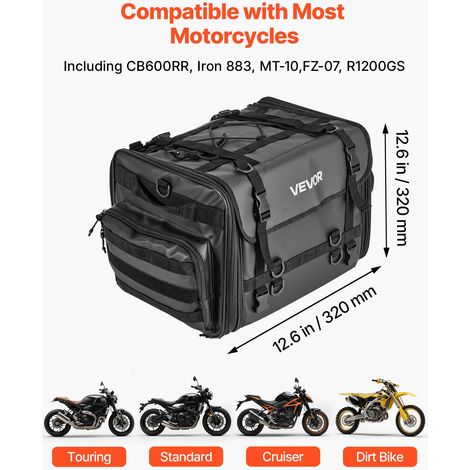 Sacoche arrière de moto extensible 40-60 L, sac de selle moto avec housse de pluie imperméable, sac à dos de rangement pour bagages multifonctionnel avec sangles, poche et cordon élastique, noir (1/5)