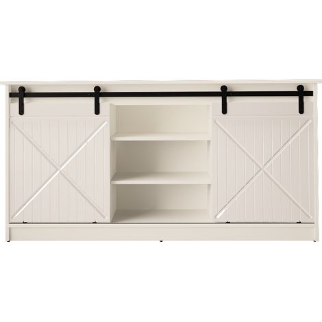 Commode de rangement Meuble universel Blanc 160x81x35cm GRANGE porte coulissante (1/4)
