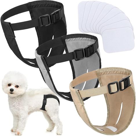 Tamaño: XL Paquete de 3 pañales para perros Braguitas menstruales para perros hembras Braguitas higiénicas fisiológicas ajustables para perros Lavables con calor con 9 toallas sanitarias (1/5)