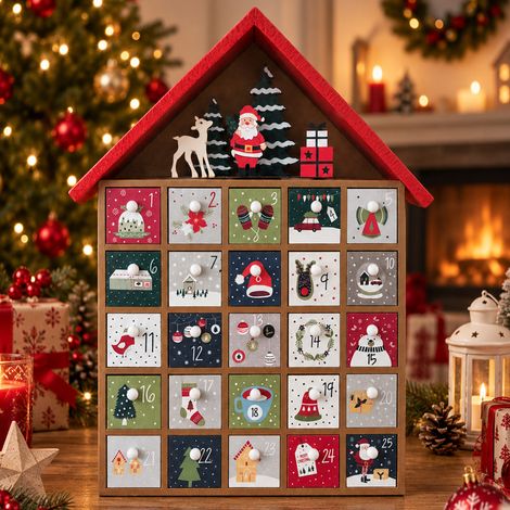Calendario Avvento di Natale in Legno Caselle da Riempire Addobbo Casa Natalizia (1/5)