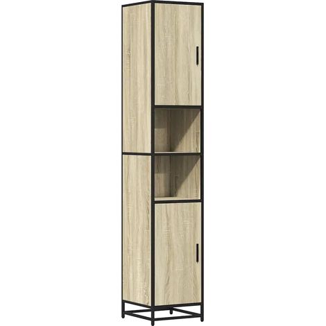 Armoire de salle de bain design moderne 35 x 37,5 x 188,5 cm avec grand espace de rangement en bois d'ingénierie chêne sonoma (1/5)