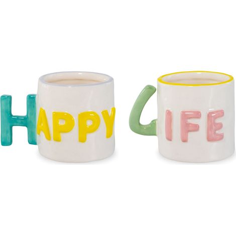 Set 2 Tazzine Caffè in Stoneware 100 ml Decoro Happy Life WD LIFESTYLE