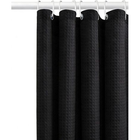 Rideau de douche gaufré 80 x 180 cm, imperméable et anti-moisissure, avec anneaux, design cube, pour salle de bain et toilettes, noir (1/5)