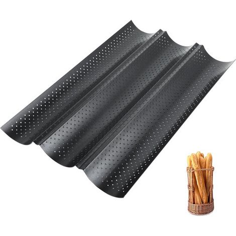 Molde para hornear baguettes - perfecto para baguettes crujientes - 1 pieza - acero al carbono - 38 x 25 cm (1/5)