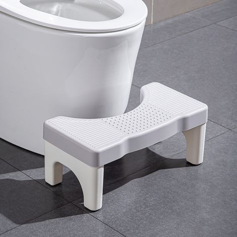 Taburete de inodoro, reposapiés, taburete de inodoro para ponerse en cuclillas, taburete de inodoro para ancianos, mujeres embarazadas, niños, taburete antideslizante (gris con patas blancas) (1/5)