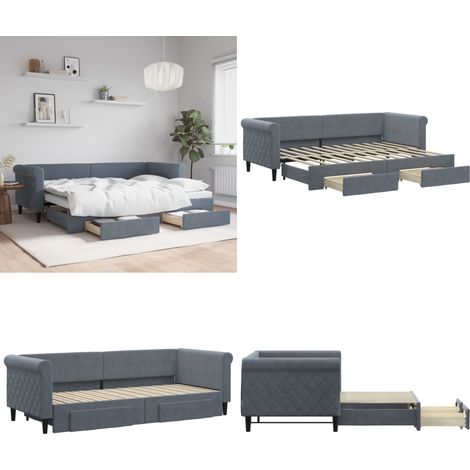 vidaXL Tagesbett Ausziehbar mit Schubladen Dunkelgrau 80x200 cm Samt (1/5)