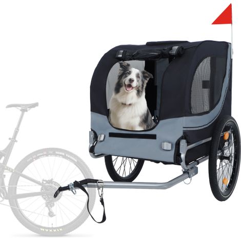 Rimorchio per bicicletta per cani (fino a 40 kg) grigio-nero con gancio girevole di sicurezza, rimorchio per bicicletta da carico con zanzariera e copertura antipioggia (1/5)