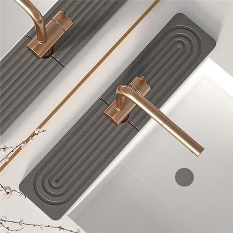Set di 2 tappetini assorbenti paraspruzzi per rubinetto da 60x10 cm per lavello da cucina, vassoio lungo in diatomee ad asciugatura rapida - Grigio scuro (1/5)