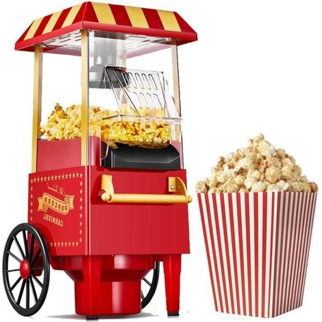 Machine à Pop Corn pour la Maison, Machine à Pop-corn Rétro 1200W, Air Chaud, sans Graisse, sans Huile, sans BPA & Santé A6
