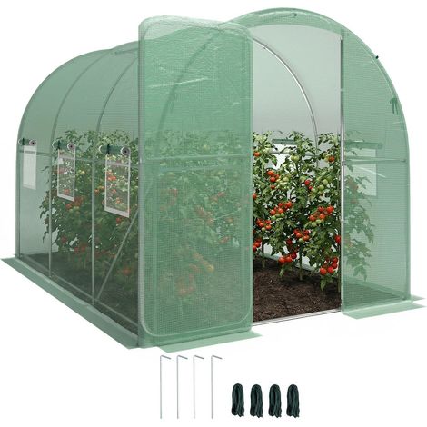 Serre de jardin 3 x 2 x 2 m pour potager toute l'annee, porte avec loquet, 6 fenetres moustiquaires enroulables (1/5)