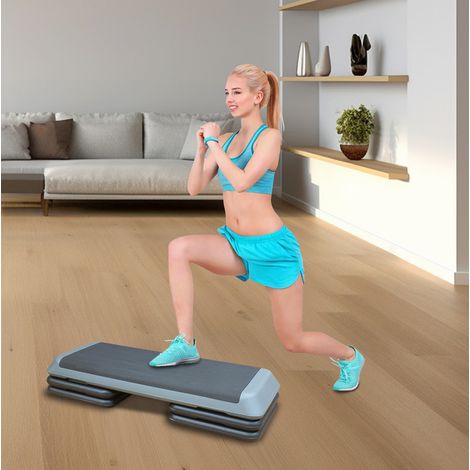Piattaforma step aerobica regolabile 110 cm, 3 altezze, antiscivolo, grigia DESVIAE (1/4)