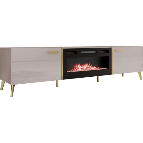 Meuble TV Comfivo Teslomo 112, Cachemire + Cachemire Brillant, Le nombre de portes: 0, Nombre de tiroirs: 0, 214x50x38cm (1/5)