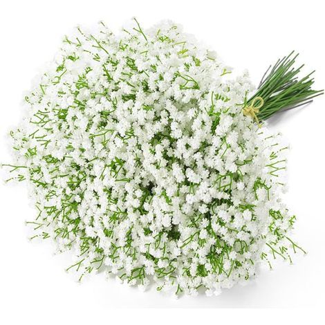 (Blanc) 6pcs bouquet de fleurs artificis de souffle de bébé toucher réaliste pour la fête de mariage, arrangement floral, décoration de la maison (1/5)