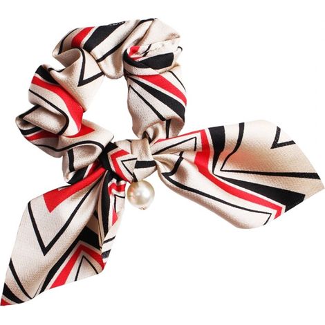Fascia per capelli corta con foulard e perle, decorazione alla moda PIN UP scrunchie (1/2)