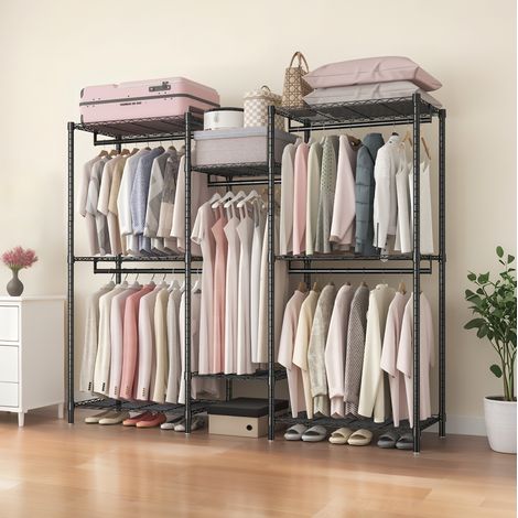 Dressing ouvert modulable 75,5x43,5x194 cm en métal noir, avec rangement pour chambre FloraGrace (1/5)
