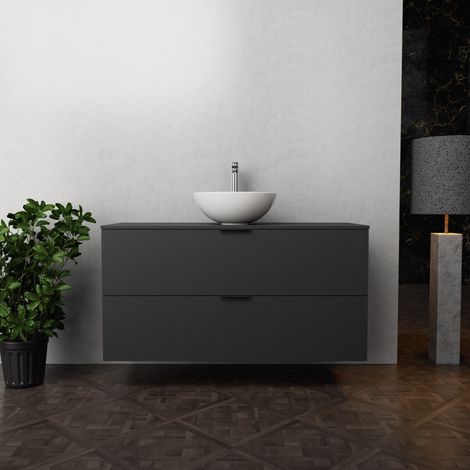 Inda - Mobile bagno L.120 con lavabo in appoggio / Nero opaco 2