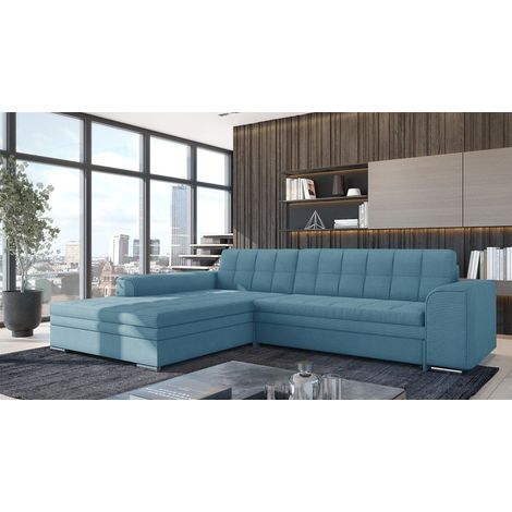 Ecksofa Schlafsofa Sofa LUSAKA in Stoff Lincoln Sky Ottomane Links