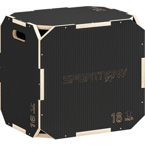 Plyo box in compensato, 3 altezze, bordi arrotondati, maniglie laterali, nera, OKWISH (1/5)