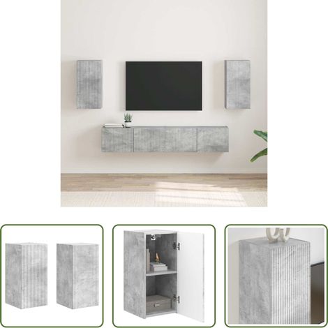 Meuble tv béton - Meuble TV mural 2 pcs Béton 30 x 31 x 60 cm Bois d'ingénierie (1/5)