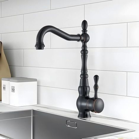 Mitigeur Évier Cuisine Noir Bec Orientable 360 Degrés Style Vintage (1/4)