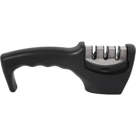 Couteau à aiguiser manuel 3 étages noir renforcé pour cuisine, outil de meulage et affûtage de lames (1/5)