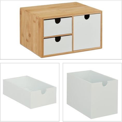 Scatola organizzatore da scrivania con 3 cassetti design naturale elegante 30 x 20 x 30 cm in bambù beige 130011317