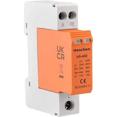 Dispositif de protection contre les surtensions SPD, HS-40D, 275 VAC 20 KA, 1+NPE, L-Line Down, ignifuge, parafoudre basse tension, montage sur rail DIN 35 mm (pas de terminal à distance) (1/5)