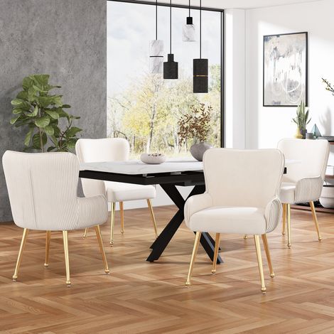 Silla de comedor de terciopelo beige, lote de 4, con reposabrazos OKMYHOME (1/5)