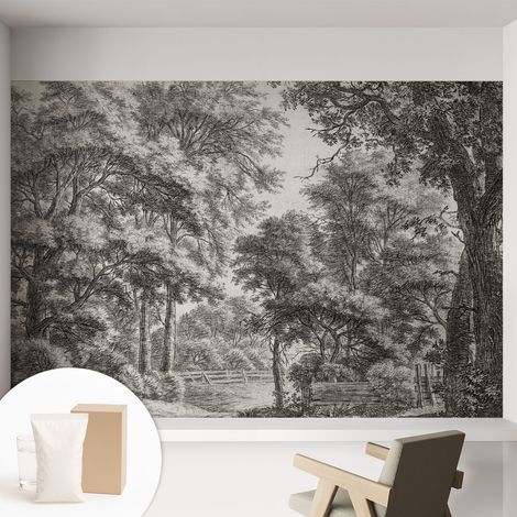 Tapete Dekorative Vliestapete mit Klebe für Wand - Mustertapete - moderne Einrichtung - für Büro Waldkulisse 152x104 cm (1/5)