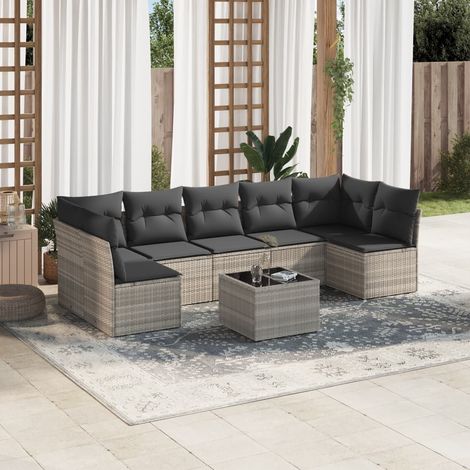vidaXL Salon de jardin 8 pcs avec coussins gris clair résine tressée (1/3)