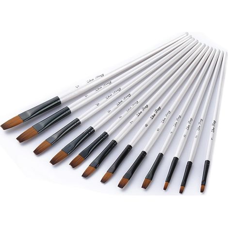 Brushes Peinture - 12 Pièces Brosse Plate pour Aquarelle Acrylique Huile - Blanc (1/4)