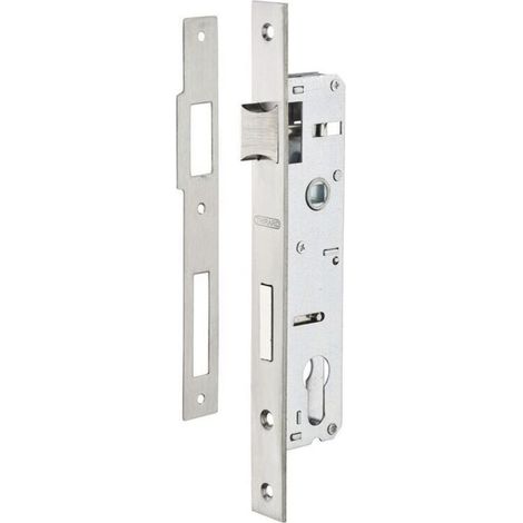 Boitier de serrure encastrable à cylindre pour menuiserie métallique, axe 25mm, bouts carrés, zingué (1/2)