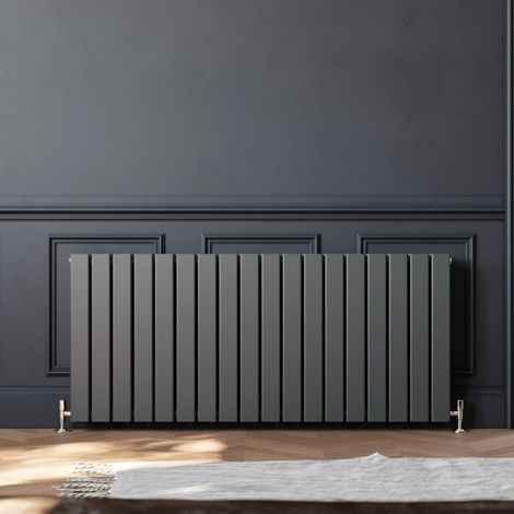 ELEGANT Central Heating Radiator 600x1368mm Horizontal Anthracite Double Flat Panel + Thermostatic Radiator Valves (1/5)