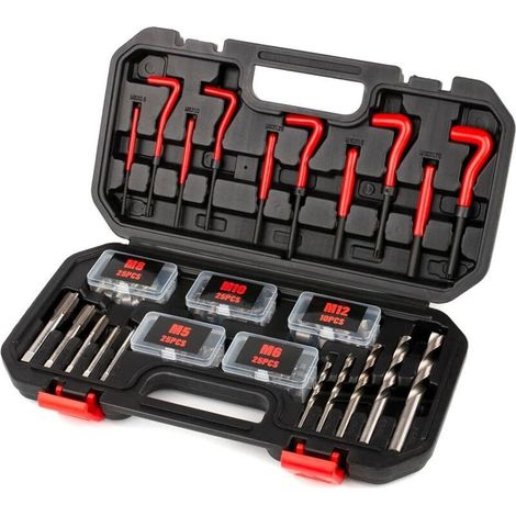 Coffret tarauds et filières 131 pcs – Inserts M5-M12 pour réparation filetage – Outils de re-filetage pour métaux mous (1/5)